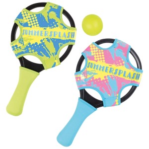 Set de beachball avec 2 raquettes en néoprène et une balle au design coloré.