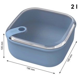 Contenitore per alimenti Rotho Ela Horizon Blue (2 l) con coperchio trasparente e indicazioni delle dimensioni.