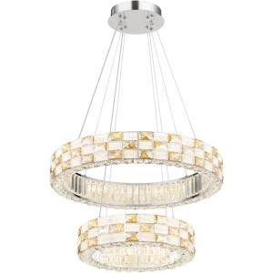 Suspension LED chromée Lidia avec cristaux en verre, dimmable et réglable en hauteur, Ø 61 cm.