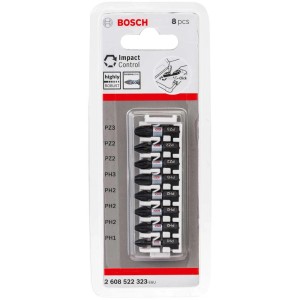 Set di inserti Bosch Impact Control, 8 pezzi con profili PH/PZ per avvitatori e trapani.