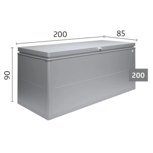 Biohort LoungeBox 200 gris foncé métallisé. Coffre universel rectangulaire étanche pour coussins. Dimensions: 200x85x90 cm.