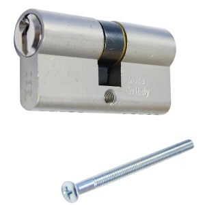 Cylindre profilé Alpertec, 30 mm, laiton nickelé, avec vis. Accessoire de serrure de porte pour OBI.