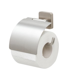 Porta carta igienica Tiger Onu con coperchio, acciaio inox spazzolato.
