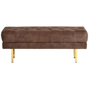 Banc Beliani Roseville, velours marron foncé, pieds dorés, assise matelassée.
