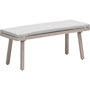 Banc de sport Decala aspect chêne avec coussin gris clair, idéal pour mobilier de jardin lounge.