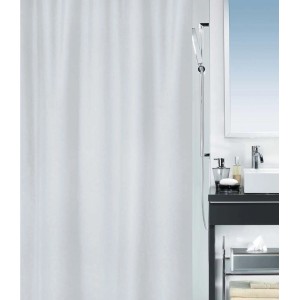 Tenda doccia in tessuto bianco Spirella Primo Manhattan, 180x200 cm, in bagno.