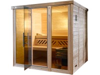 Weka Massivholzelementsauna Kemi Panorama 3 Sparset 7,5 kW OS Glastür/Fenster