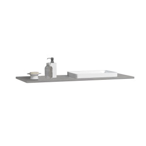 Plan vasque rectangulaire en marbre gris Serena avec lavabo et accessoires de bain.