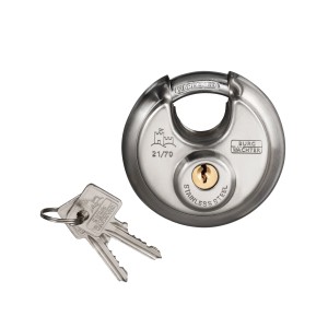 Cadenas à cylindre Burg-Wächter 21 70 SB en acier inoxydable avec deux clés.