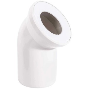 Raccord de WC coudé à 45° blanc en plastique pour le raccordement à la canalisation d'eaux usées.