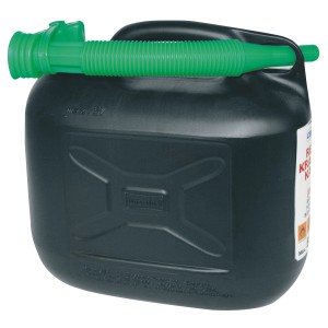 Tanica carburante nera 5 l con beccuccio verde per diesel e benzina.