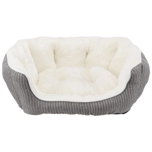 Panier pour chien Trixie Davin en polyester gris et crème à rayures.