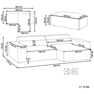 Schéma du canapé d'angle blanc Beliani Hellnar Bouclé avec dimensions et détails.