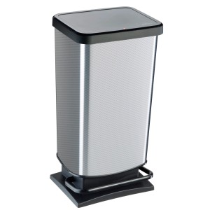 Tret-Mülleimer Paso, 40 l, Metallic Silber, mit Absenkautomatik für hygienische Abfallentsorgung.