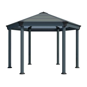 Gazebo esagonale Roma con pali in alluminio e pannelli a doppia parete, 304x414,5x359 cm.