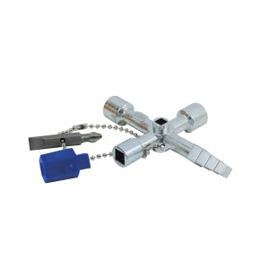 Chiave per armadietti LUX Comfort in acciaio con bit e adattatore per gas, acqua ed elettricità.