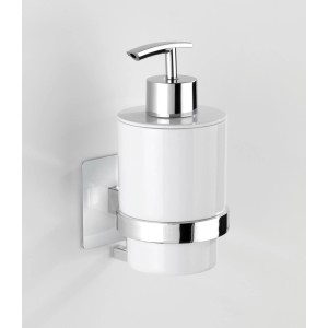 Wenko Dispenser sapone Quadro con montaggio a parete Turbo-Loc, cromo e bianco.