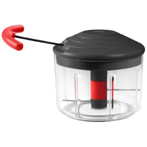Moha Hacker Speedy, tritatutto da cucina antracite-rosso con meccanismo a strappo, capacità 0,6 l.