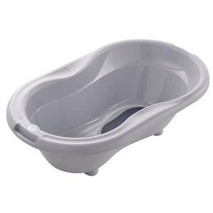 Baignoire bébé Rotho Top grise avec forme ergonomique et tapis antidérapant.