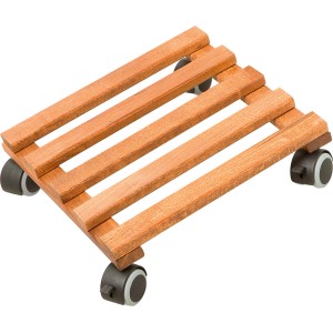 Rollante per piante quadrata in legno di faggio scuro con ruote e fermi, 35x35 cm.