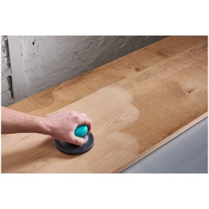 Wolfcraft Flächenschleifer mit Klett schleift Holzoberfläche. Schleifmittel für schnelles, gleichmäßiges Schleifen.