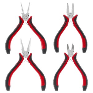 Set de pinces de précision Einhell, 4 pièces : coupantes, combinées, à bec et rondes avec poignées 2K.