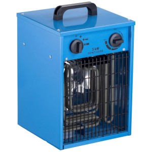 Termoventilatore elettrico blu Alduro 400V/5kW con termostato per officina e cantiere.