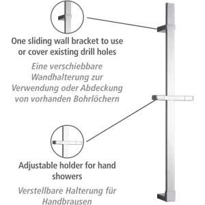 Wenko Barre de douche Design chromée, 68 cm, avec support de douche réglable et support mural coulissant.
