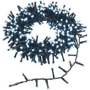 Guirlande lumineuse OBI extérieure, 400 LED blanc froid sur câble vert, enroulée. Pour jardin, terrasse.