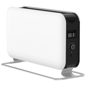 Stufa elettrica portatile Mill WiFi Max bianca 1500W con display digitale e comandi.