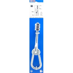 Sicherheits-Schaukelhaken aus verzinktem Stahl mit Gewinde, Muttern und Karabinerhaken. Für Schaukeln, max. 175 kg.
