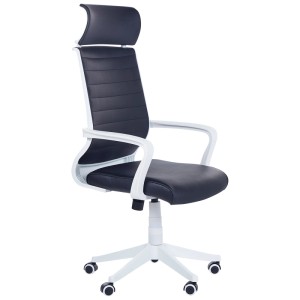 Sedia da ufficio Beliani Leader nera in similpelle con struttura bianca.