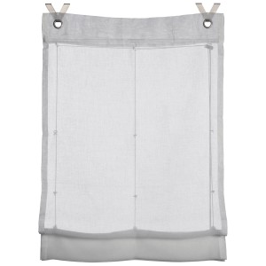 Tendina a pacchetto bianca con ganci decorativi a V Gardinia in acciaio inox per decorare le finestre.