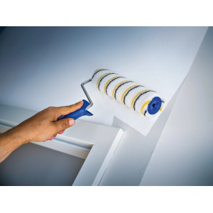 Rouleau de dispersion LUX 25cm peignant un mur, Polymix, rayé or-gris.