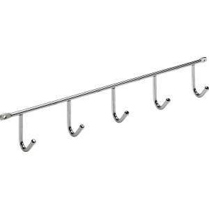 Verchromte Hettich Hakenleiste, 35 cm, mit 5 Haken zur Wandmontage.