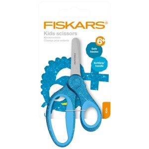 Fiskars Kinderschere Glitzer Blau, 13 cm. Schere mit Softgrip für Kinder ab 6 Jahren.