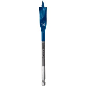 Bosch Expert Selfcut Flachfräsbohrer, Ø 14 mm, für Holz. Blauer Bohrkopf mit Zentrierspitze und Sechskantschaft.