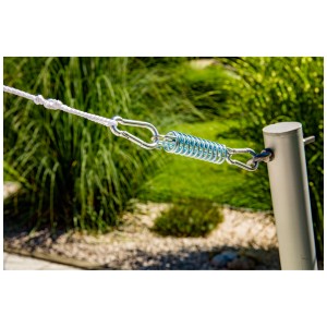 Molla di tensione Windhager in acciaio (Ø 3,5 cm, lunghezza 11 cm) per fissare una vela ombreggiante.
