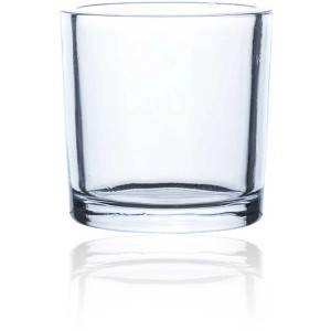 Vaso in vetro trasparente, altezza 10 cm, forma cilindrica, ideale per fiori e decorazioni.