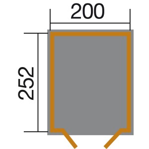 Pianta OBI Outdoor Living casetta da giardino in legno compatta, 198x273 cm, tetto a una falda.