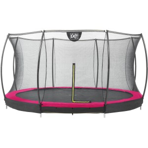 Trampolino interrato rotondo EXIT Silhouette (D427cm) con rete di sicurezza rosa.