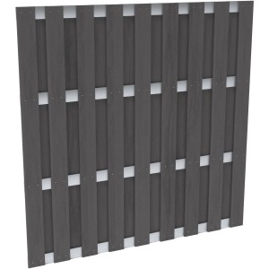 Clôture de jardin en WPC anthracite avec éléments en aluminium, 180x180 cm, pour jardin et terrasse.