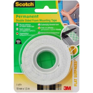 Scotch Ruban de montage permanent, 19mm x 1,5m, double face pour intérieur.