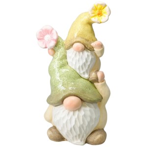 Mehrfarbiger Gartenzwerg mit Baby, ca. 39 cm hoch, aus Magnesiumoxid. Gartendeko für den Außenbereich.