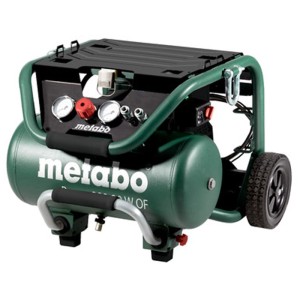Compressore a pistoni Metabo Power 280-20 W OF verde, compatto, con serbatoio da 20l, manometri e ruote.