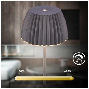 Lampada da tavolo a batteria Brilo Riffle antracite con dimmer touch e luce bianca calda.