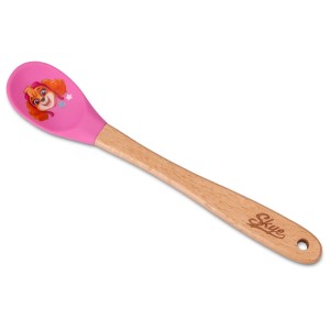 Spatule rose Paw Patrol Skye avec manche en bois. Ustensile de cuisine pour la pâtisserie et la cuisine.