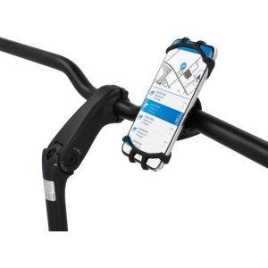 Supporto smartphone in silicone Fischer su manubrio bici, rotazione a 360°.