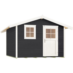 Abri de jardin anthracite 123 avec toit à deux pentes, épaisseur de paroi 28 mm, fenêtre et porte.
