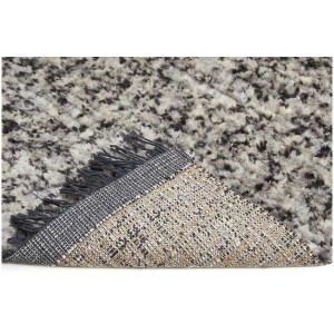 Tappeto grigio Ovada (80x150 cm) a pelo alto con frange, dettaglio del retro.